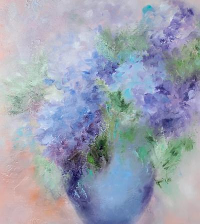 Martine GREGOIRE - Le bouquet d’hortensias bleus, 2021 - Huile sur toile 2