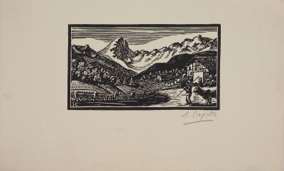 S. Cayotte - Ferme en Suisse - Gravure sur bois originale signée 2