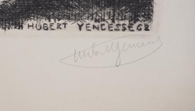 Hubert YENCESSE - Little girl with bouquet - Original signed etching 2