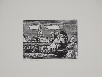 Pierre LEPAGE - Bretagne : l’église de Rosporden  - Gravure sur bois originale signée 2