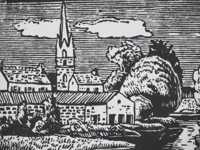 Pierre LEPAGE - Bretagne : l’église de Rosporden  - Gravure sur bois originale signée 2