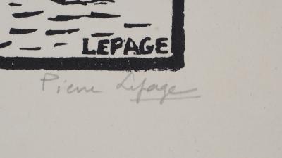 Pierre LEPAGE - París: El Pont des Arts - Grabado original en madera (xilografía) firmado 2