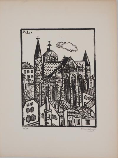 Pierre LEPAGE - Brittany, Gothic Cathedral - Original signed wood engraving 2