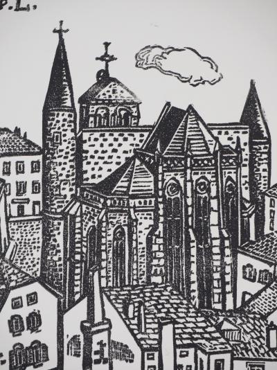 Pierre LEPAGE - Brittany, Gothic Cathedral - Original signed wood engraving 2