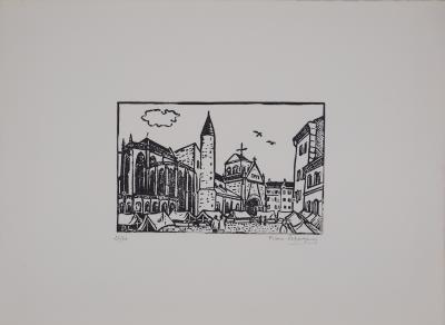 Pierre LEPAGE - Brittany: The Church of Concarneau - Original signed wood engraving 2