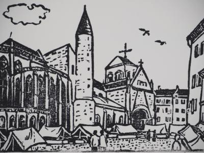 Pierre LEPAGE - Brittany: The Church of Concarneau - Original signed wood engraving 2