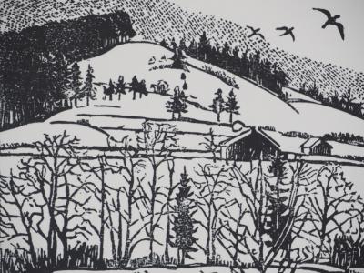 Pierre LEPAGE - Winter in Brittany - Original signed wood engraving 2