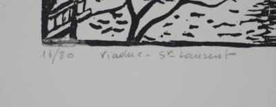 Pierre LEPAGE - Vendée : Viaduc de Saint-Laurent-sur-sèvre - Gravure sur bois originale signée 2