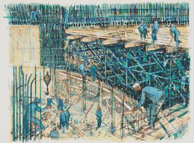 Jean MONNERET - Hommage à Fernand Léger, les constructeurs - Lithographie originale signée 2