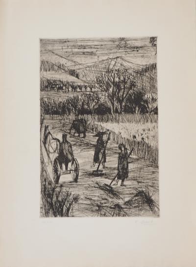 F. DAVID - La moisson - Gravure originale signée 2