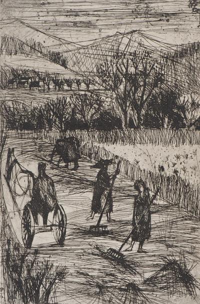 F. DAVID - La moisson - Gravure originale signée 2