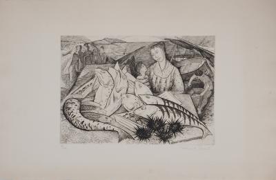 Robert TRAUT - Brittany, Return from fishing - Original signed etching 2