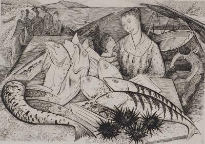 Robert TRAUT - Brittany, Return from fishing - Original signed etching 2