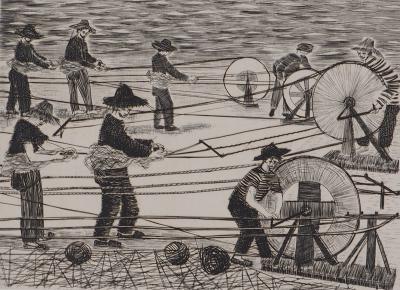 Janine ACREMANT - Chanvre, Les fabricants de corde - Gravure originale signée 2