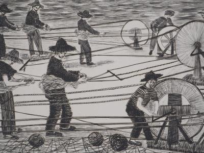 Janine ACREMANT - Chanvre, Les fabricants de corde - Gravure originale signée 2