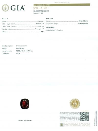 6,49 carats. Spinelle rouge, Birmanie Myanmar 2