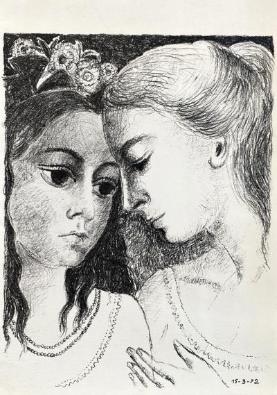Paul DELVAUX - Deux jeunes femmes (Confidences), 1972 - Lithographie originale 2