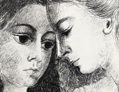 Paul DELVAUX - Deux jeunes femmes (Confidences), 1972 - Lithographie originale 2