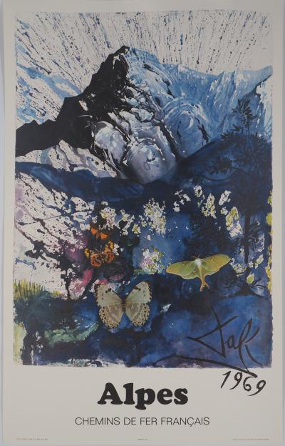 Salvador DALI - Les Alpes, SNCF (Suite Papillon) - Lithographie originale signée 2