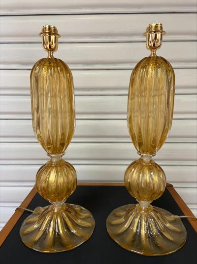 Alberto Donà - Paire de lampes dorées en verre de Murano, 1980 2