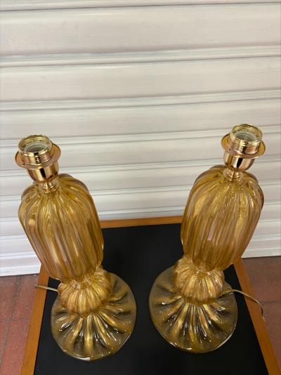 Alberto Donà - Paire de lampes dorées en verre de Murano, 1980 2