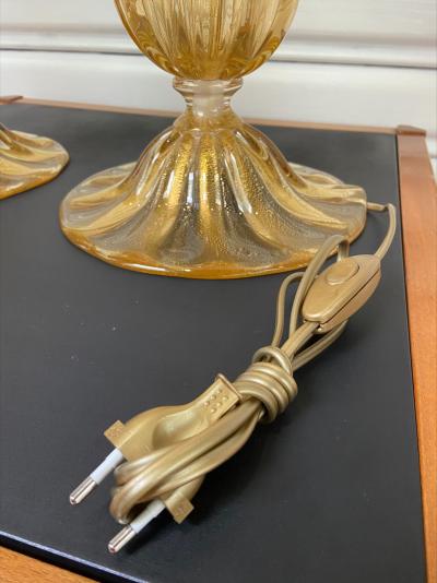 Alberto Donà - Paire de lampes dorées en verre de Murano, 1980 2