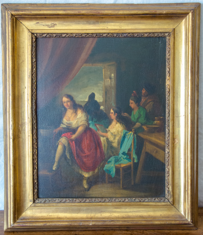 Ecole espagnole du XIXe siècle - Jeune femme à sa toilette -.Huile sur panneau 2