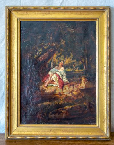 Ecole du XIXe siècle - Rêverie en sous-bois, 1850 - Huile sur toile 2