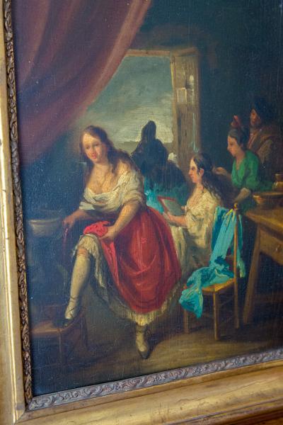 Ecole espagnole du XIXe siècle - Jeune femme à sa toilette -.Huile sur panneau 2