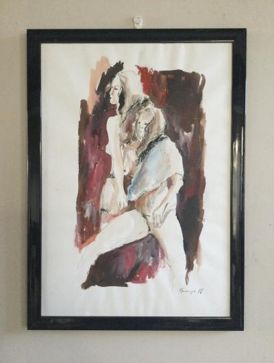 Massimo MARANGIO - Les deux amies , 1987 - Gouache signée 2