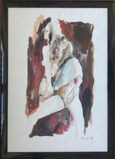 Massimo MARANGIO - Les deux amies , 1987 - Gouache signée 2