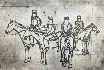 Todd NARBEY - Ted Kelly, les cavaliers, 2003 - Pointe-sèche et carborundum signée 2