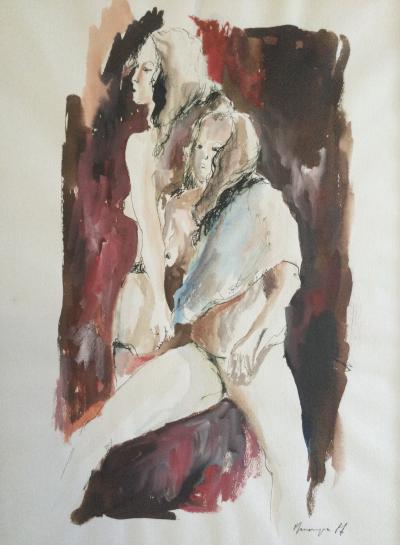Massimo MARANGIO - Les deux amies , 1987 - Gouache signée 2