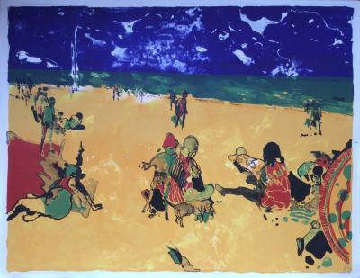 Philippe CARA COSTEA - La plage au ciel bleu - Lithographie originale signée à la main 2
