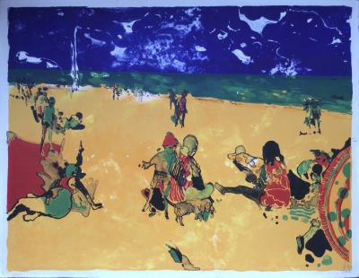 Philippe CARA COSTEA - La plage au ciel bleu - Lithographie originale signée à la main 2