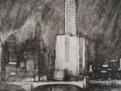 Donald Shaw MacLaughlan - Chicago : the Wacker Drive, c. 1931 - Gravure originale Signée 2