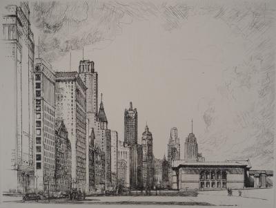 Donald Shaw MacLaughlan - Chicago : Michigan Avenue n°2, c. 1931 - Gravure originale Signée 2
