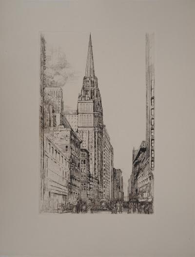 Donald Shaw MacLaughlan - Rue animée à Chicago, c. 1931 - Gravure originale Signée 2
