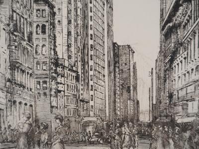 Donald Shaw MacLaughlan - Rue animée à Chicago, c. 1931 - Gravure originale Signée 2