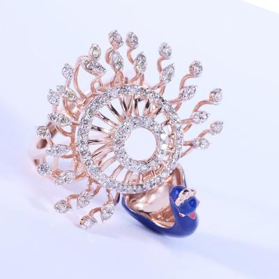 Bague cocktail paon en or rose et diamants 2