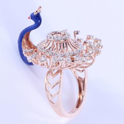 Bague cocktail paon en or rose et diamants 2