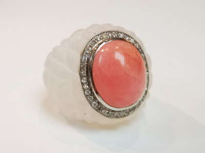 rare BAGUE  en cristal de roche opale  diamants 2