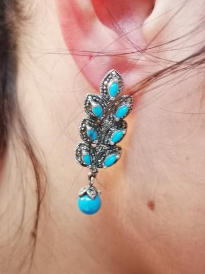 PAIRE de Boucles d oreilles turquoises et marcassites 2