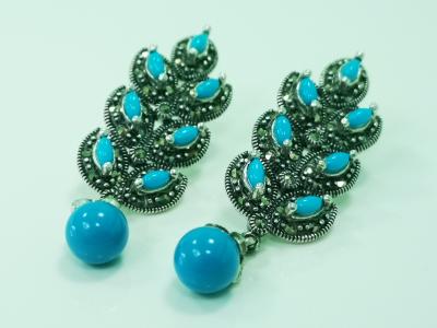 PAIRE de Boucles d oreilles turquoises et marcassites 2