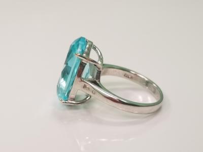 BAGUE en  or et  argent topaze bleue et diamants 2