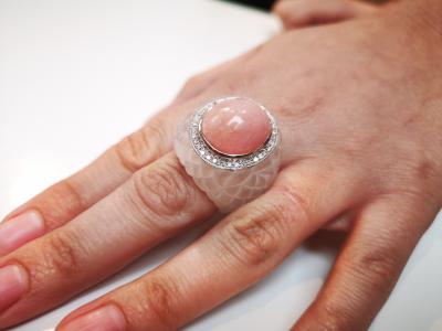 rare BAGUE  en cristal de roche opale  diamants 2