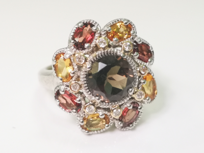BAGUE  en or et argent  pierres semi precieuses et diamants 2