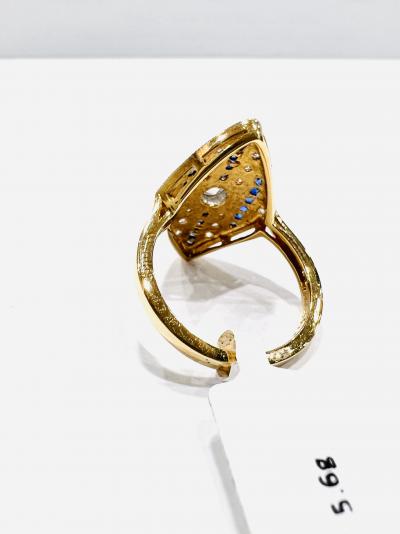 Bague diamant saphir en or jaune 18 ct, diamant 0,47 ct, saphir 0,60 ct, 5,6 g 2
