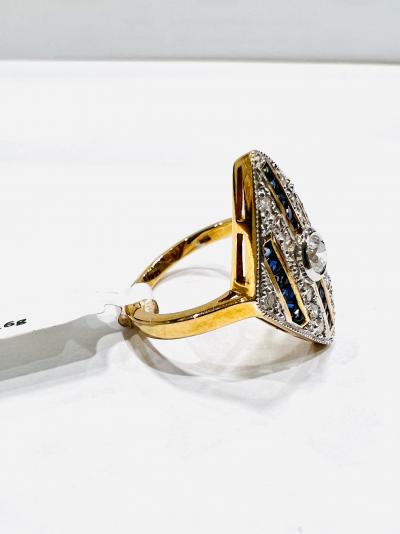 Bague diamant saphir en or jaune 18 ct, diamant 0,47 ct, saphir 0,60 ct, 5,6 g 2