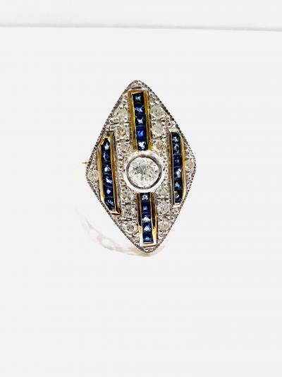 Bague diamant saphir en or jaune 18 ct, diamant 0,47 ct, saphir 0,60 ct, 5,6 g 2
